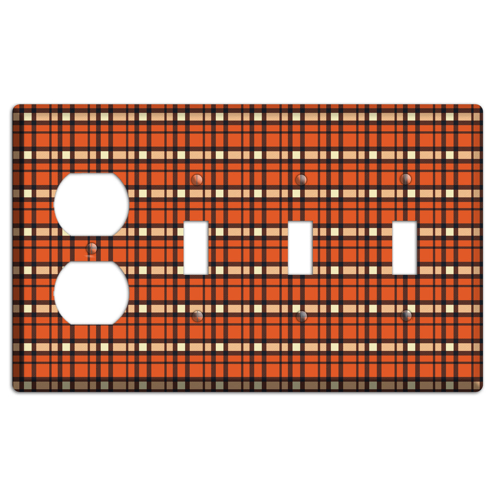 Orange Plaid Duplex / 3 Toggle Wallplate