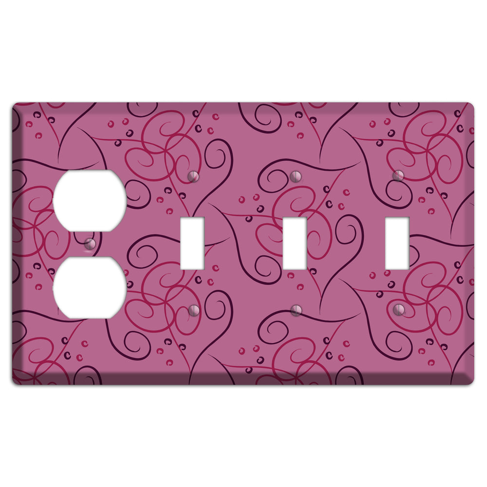 Pink Scroll Hearts Duplex / 3 Toggle Wallplate