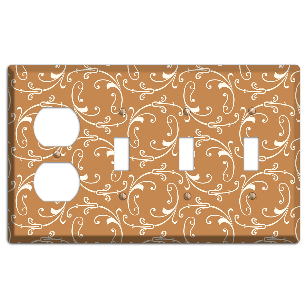 Gold Victorian Sprig Duplex / 3 Toggle Wallplate