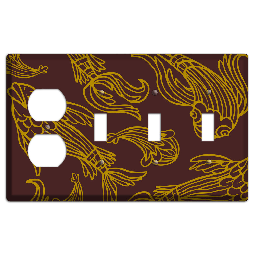 Brown and Beige Koi Duplex / 3 Toggle Wallplate