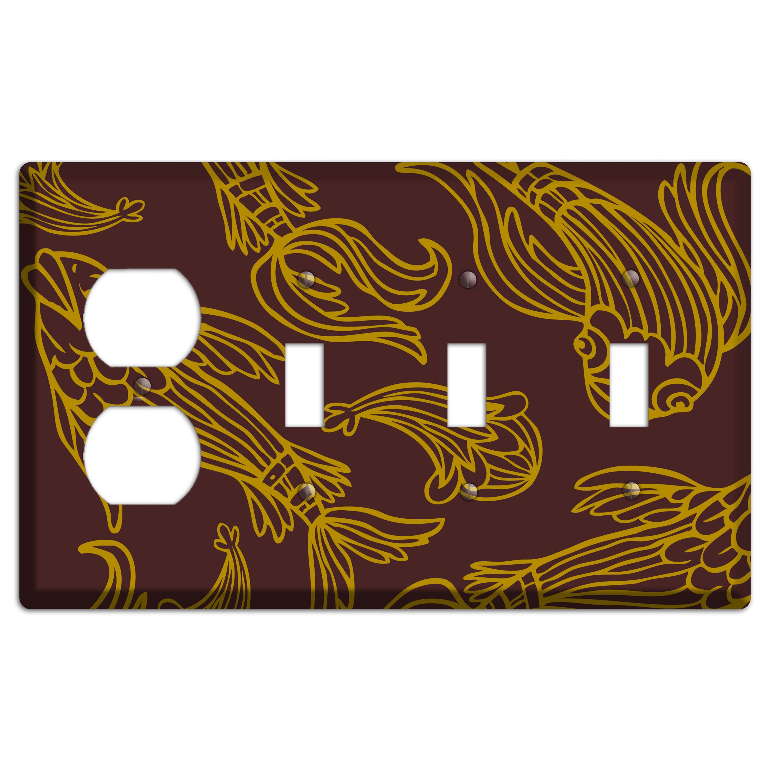 Brown and Beige Koi Duplex / 3 Toggle Wallplate