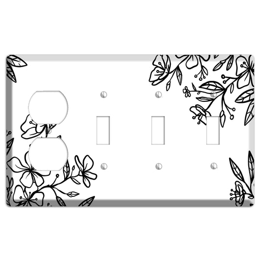 Hand-Drawn Floral 18 Duplex / 3 Toggle Wallplate