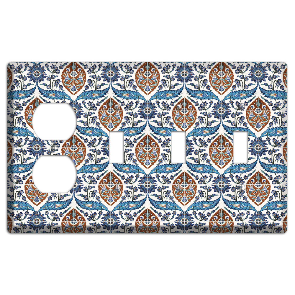 Ornate Feather Tile Duplex / 3 Toggle Wallplate