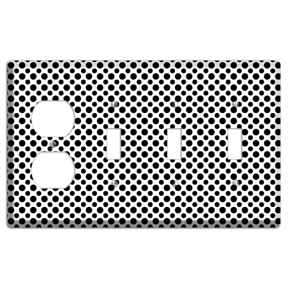 White with Black Multi Small Polka Dots Duplex / 3 Toggle Wallplate