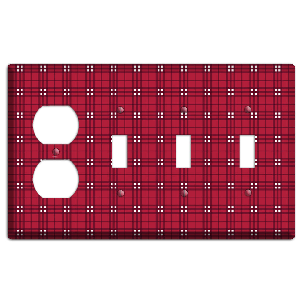 Red and White Plaid Duplex / 3 Toggle Wallplate