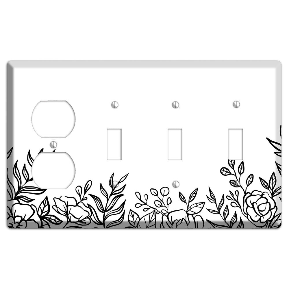 Hand-Drawn Floral 16 Duplex / 3 Toggle Wallplate