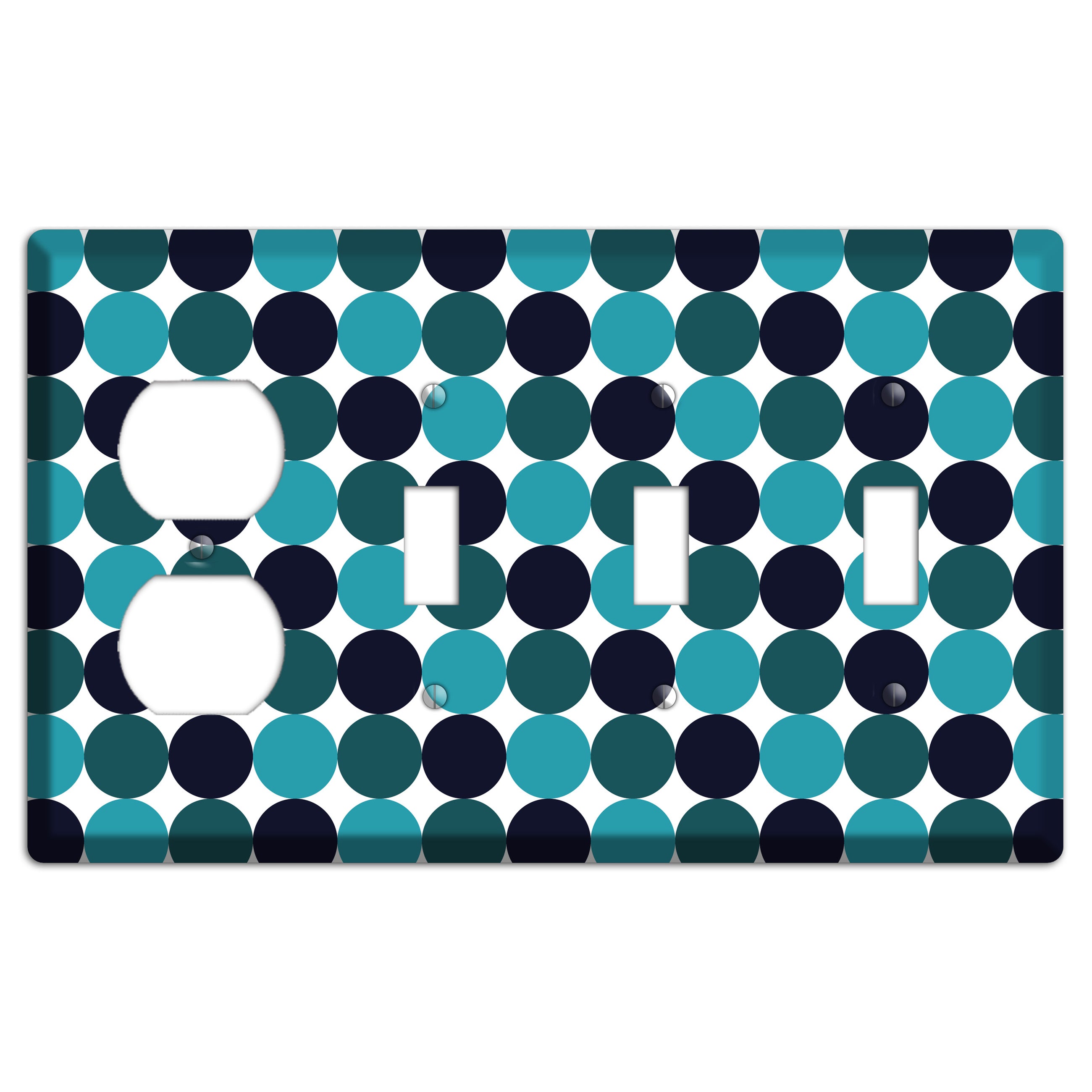 Multi Aqua Tiled Dots Duplex / 3 Toggle Wallplate