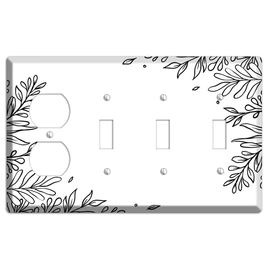 Hand-Drawn Floral 8 Duplex / 3 Toggle Wallplate