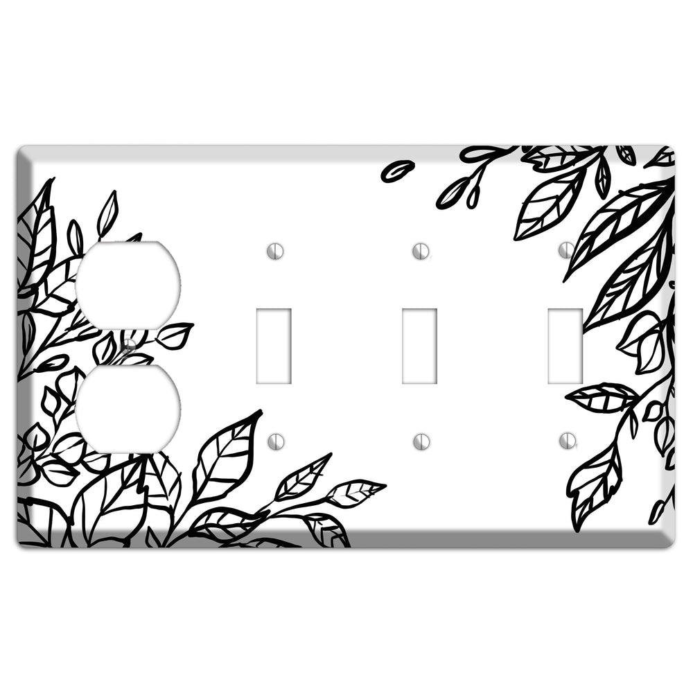 Hand-Drawn Floral 19 Duplex / 3 Toggle Wallplate