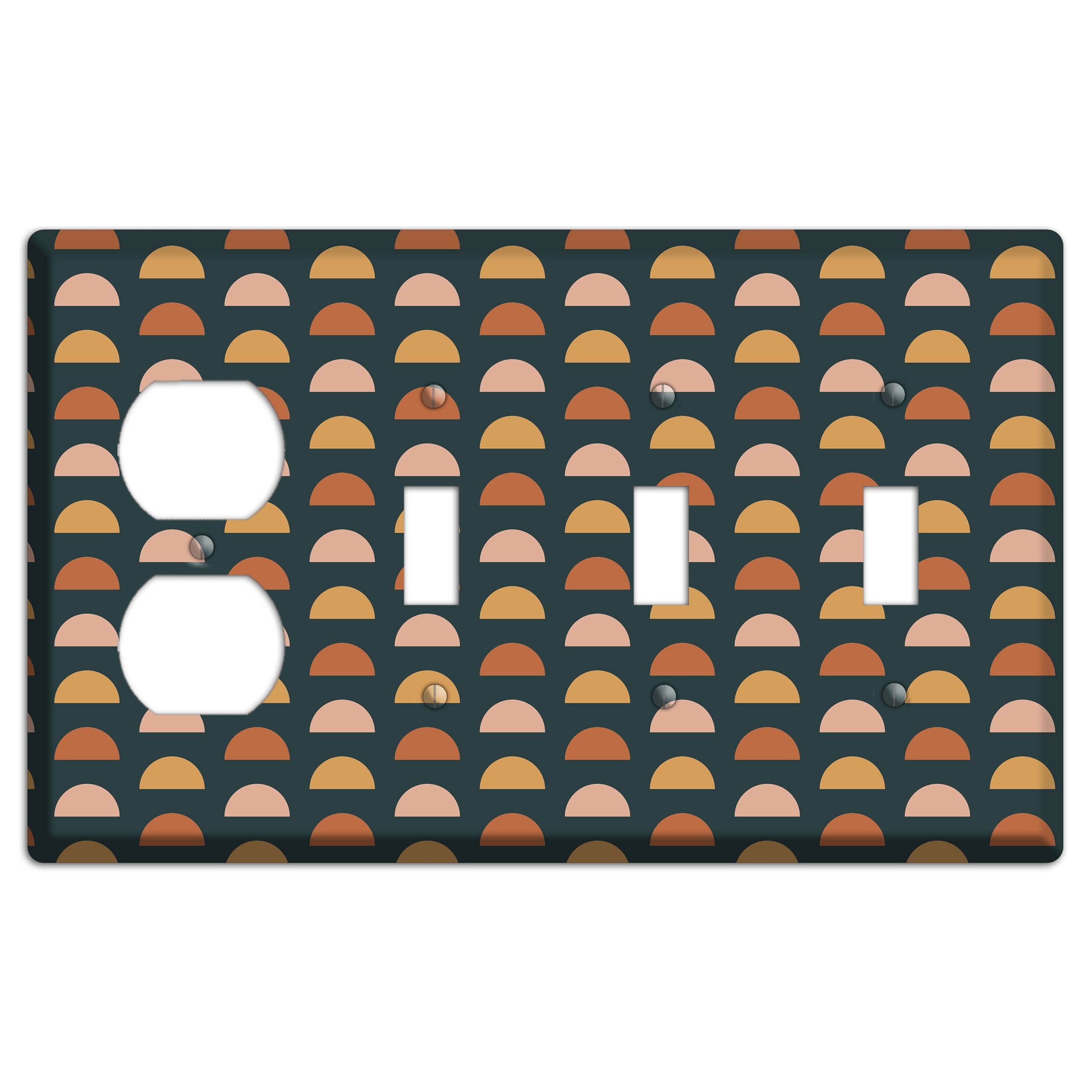 Teal Half Moons Duplex / 3 Toggle Wallplate