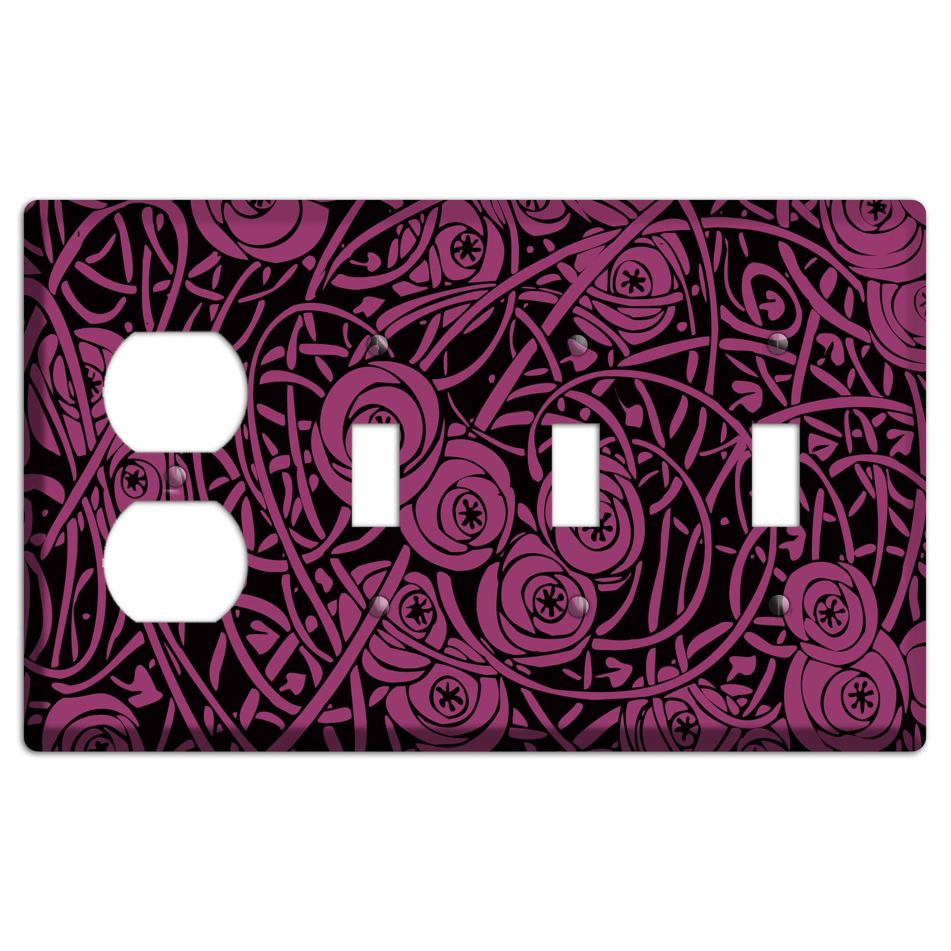 Fuschia Deco Floral Duplex / 3 Toggle Wallplate