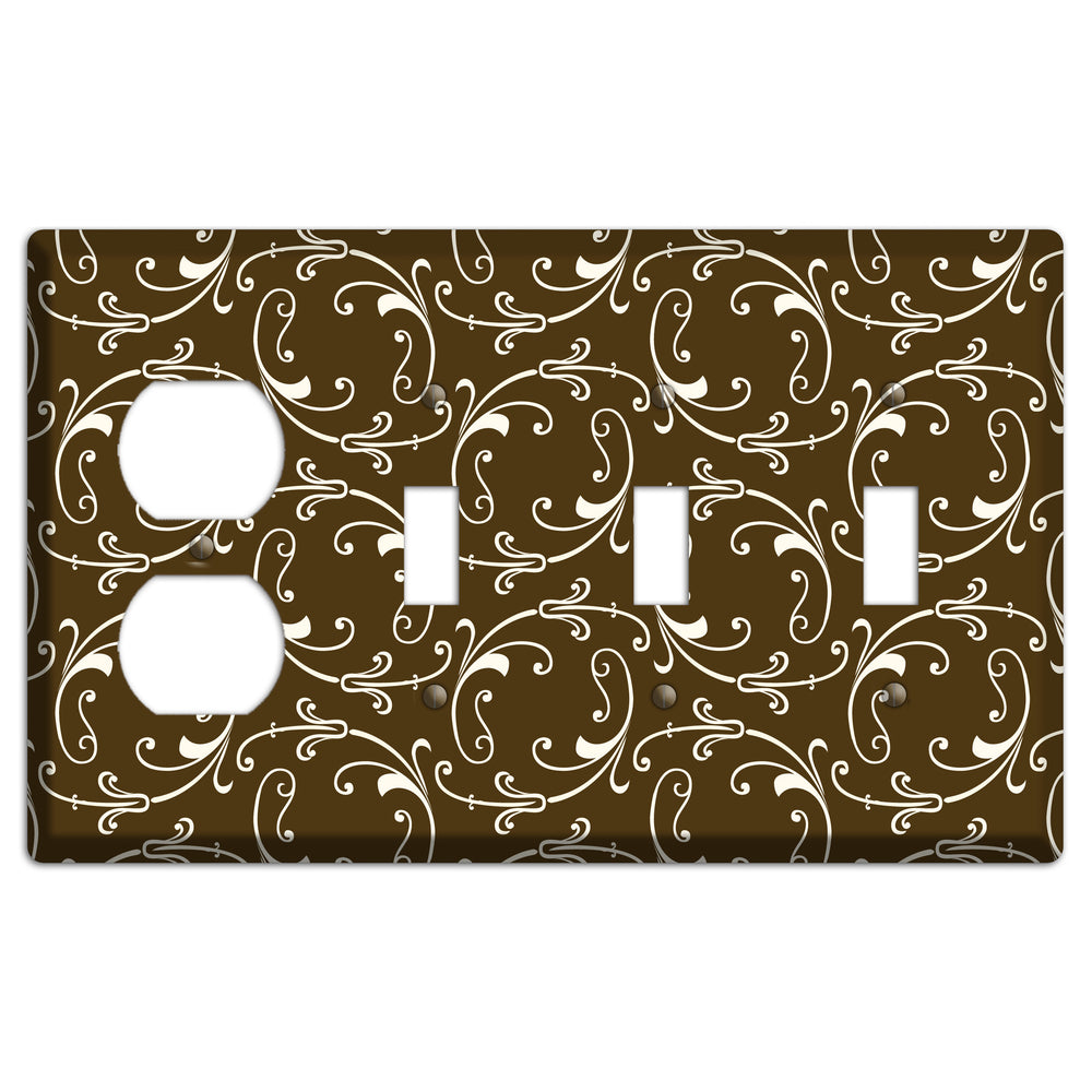 Brown Victorian Sprig Duplex / 3 Toggle Wallplate