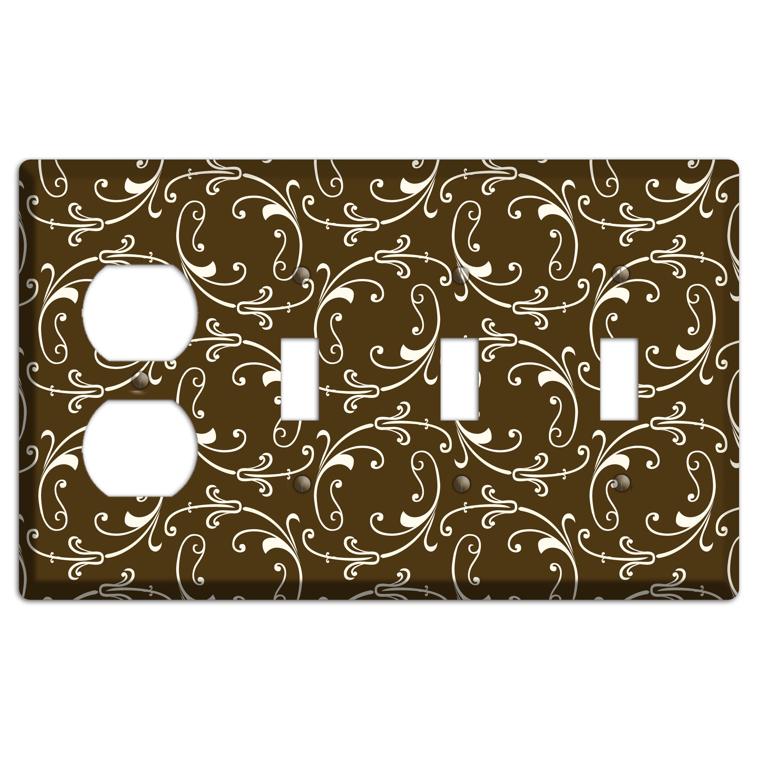 Brown Victorian Sprig Duplex / 3 Toggle Wallplate