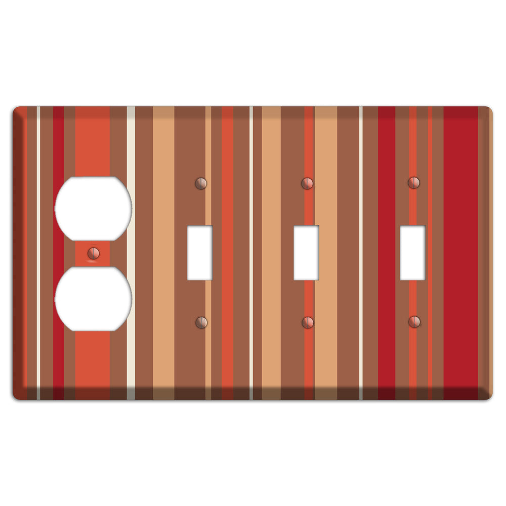 Multi Coral Vertical Stripe Duplex / 3 Toggle Wallplate