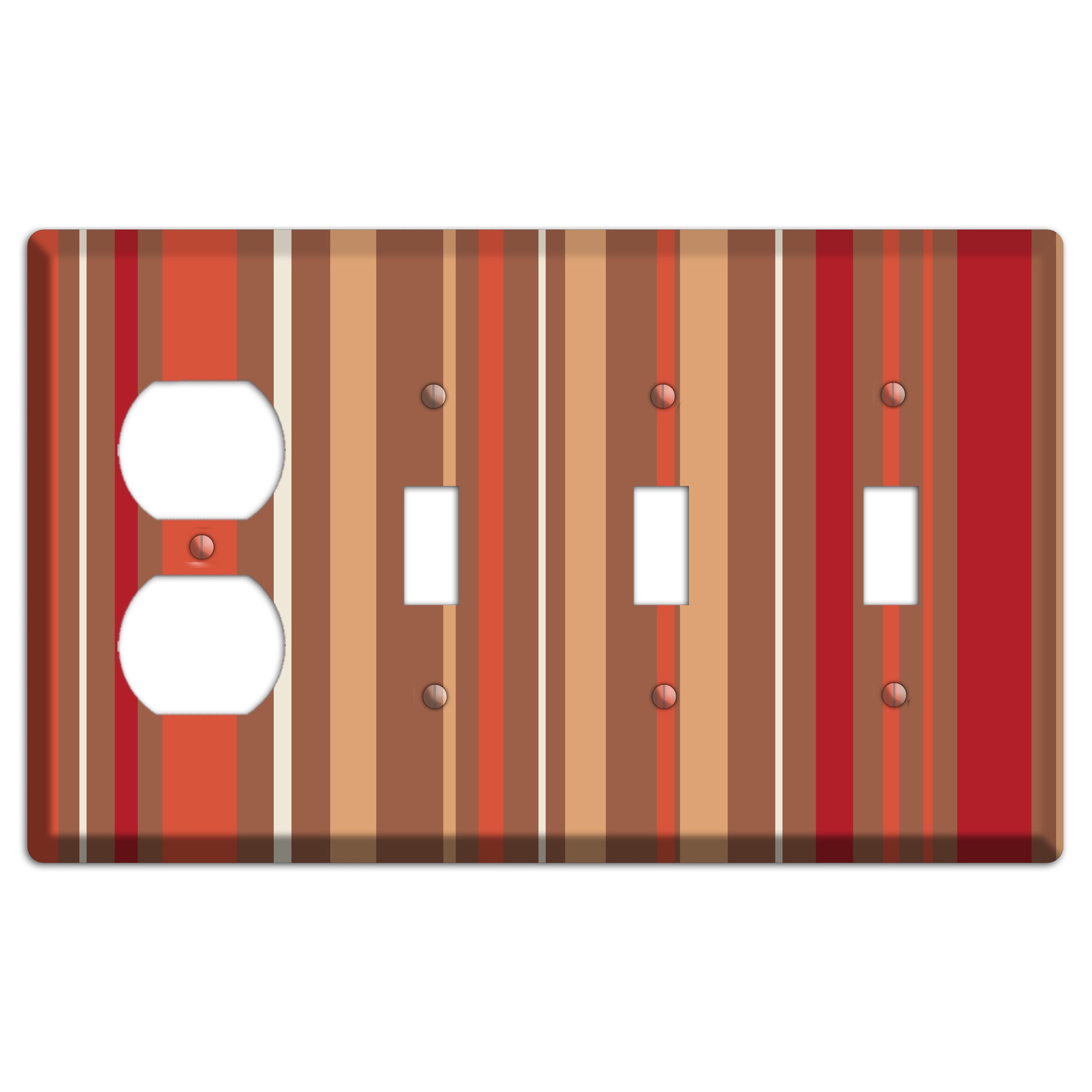 Multi Coral Vertical Stripe Duplex / 3 Toggle Wallplate
