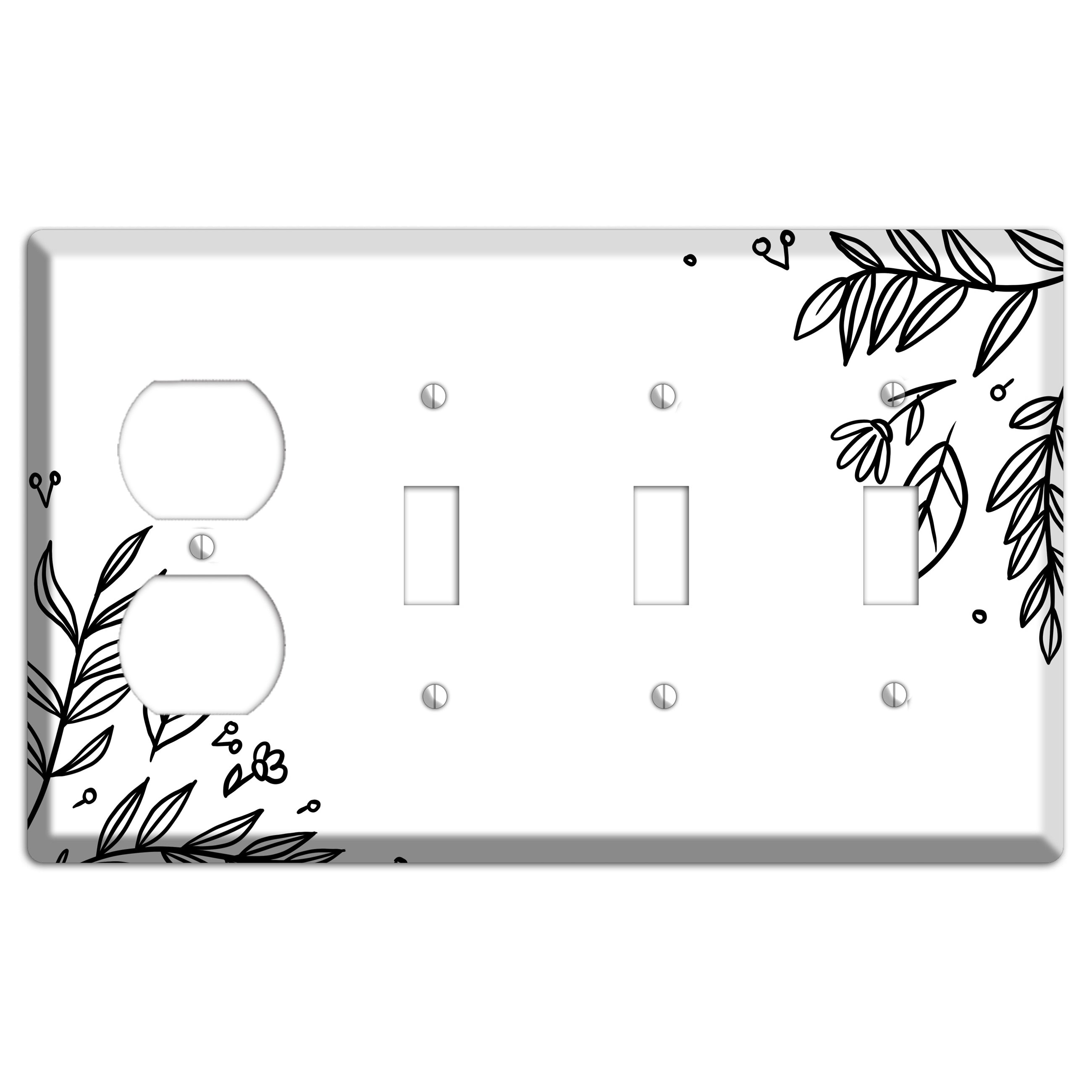 Hand-Drawn Floral 32 Duplex / 3 Toggle Wallplate