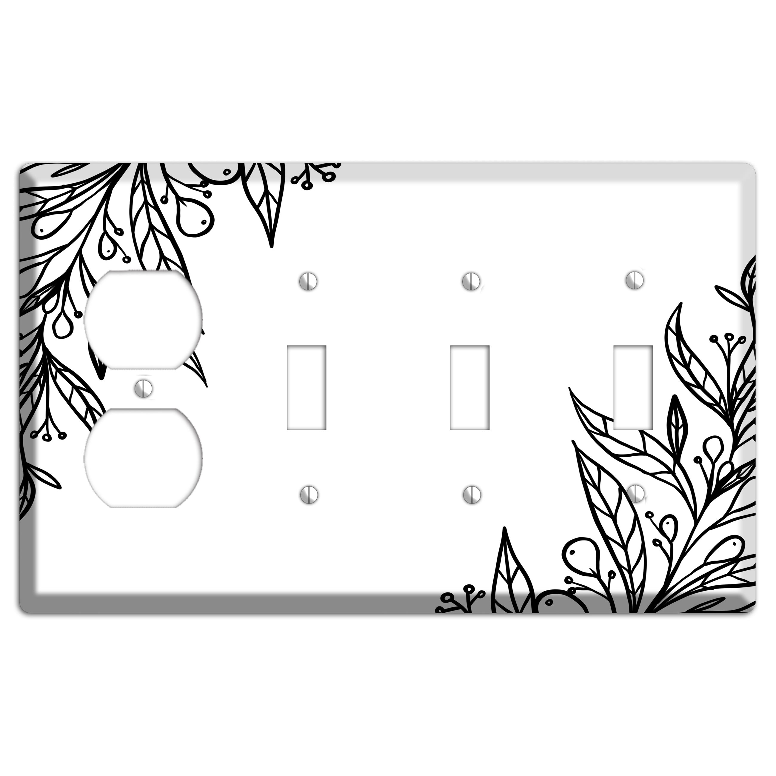 Hand-Drawn Floral 23 Duplex / 3 Toggle Wallplate