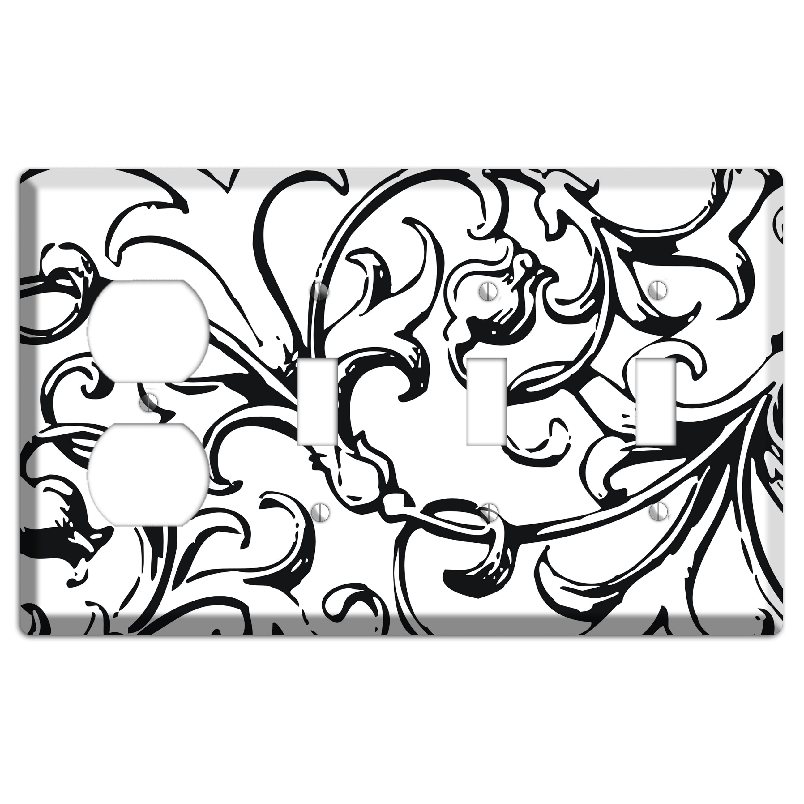 Victorian Black and White Duplex / 3 Toggle Wallplate