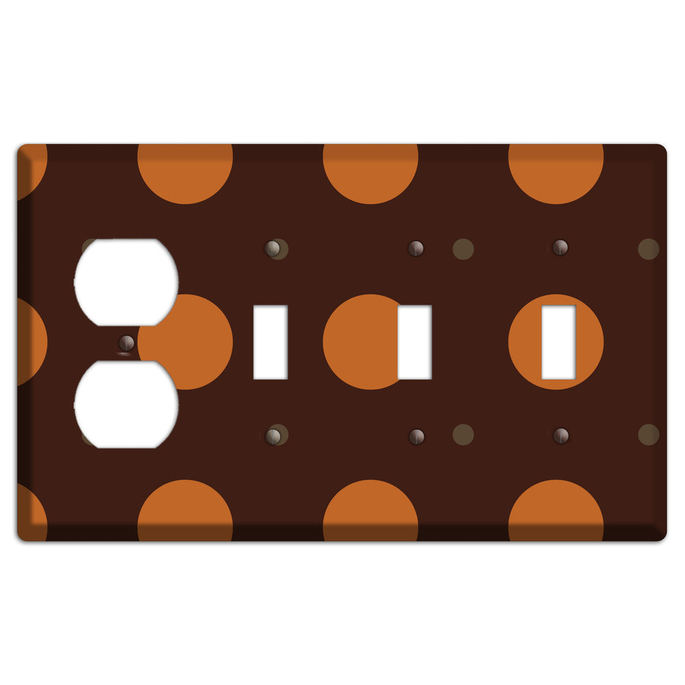 Brown with Umber and Brown Multi Tiled Medium Dots Duplex / 3 Toggle Wallplate