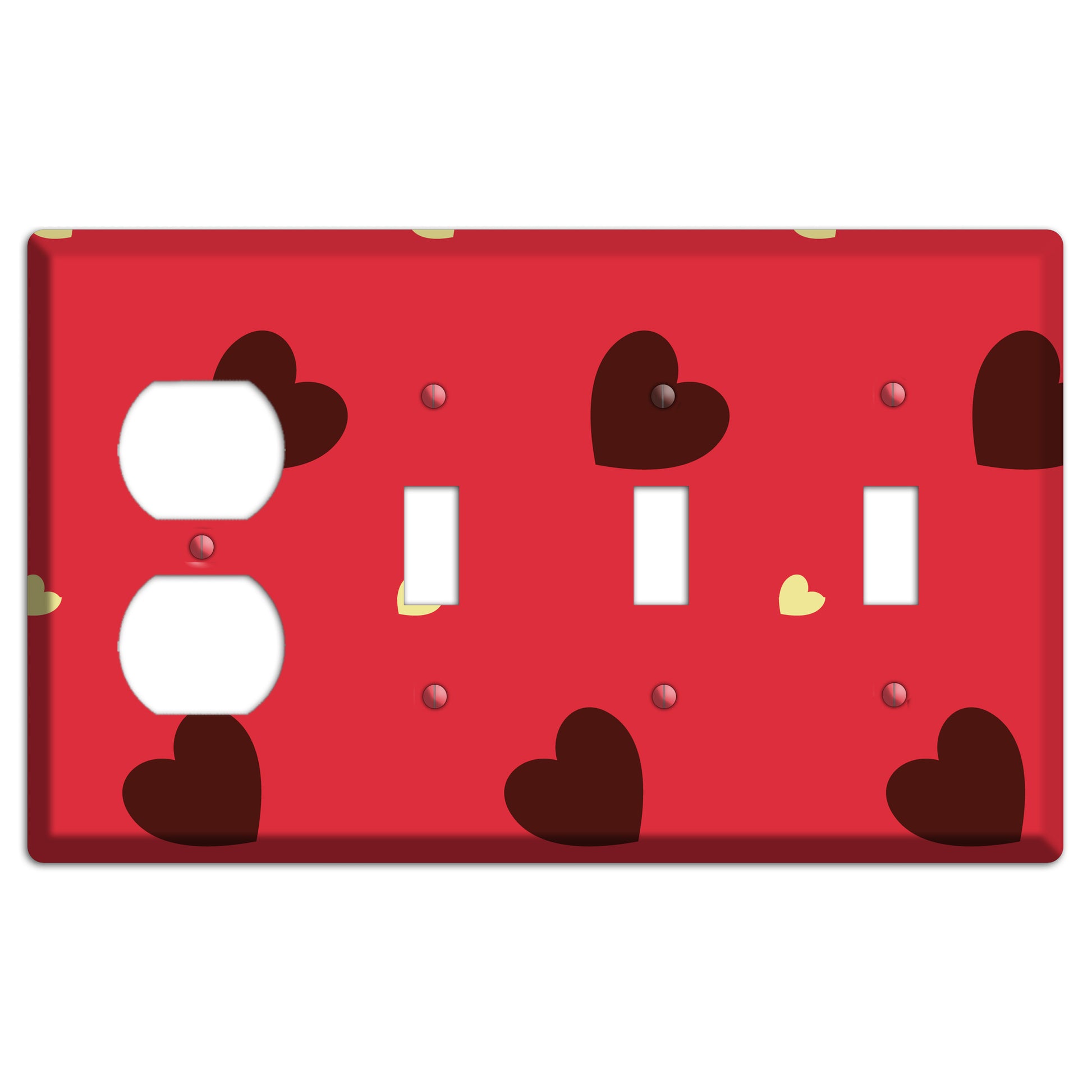Red with Hearts Duplex / 3 Toggle Wallplate