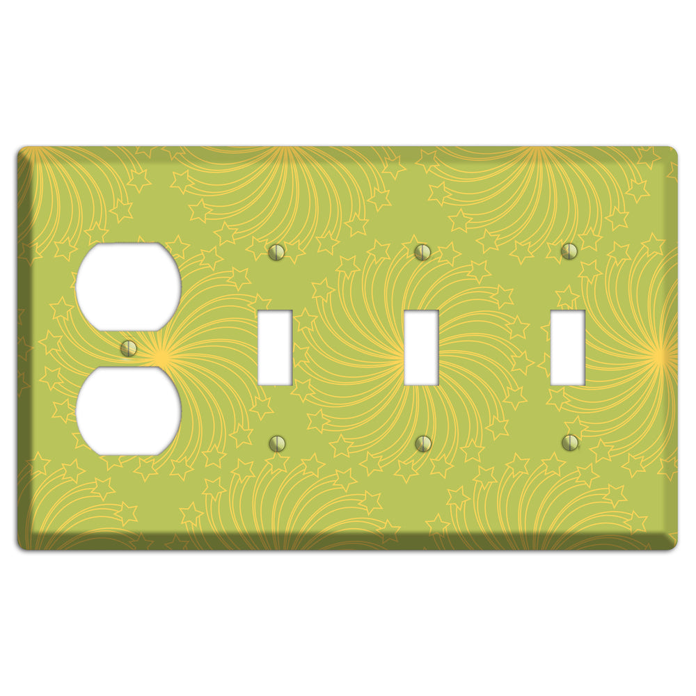 Multi Lime Star Swirl Duplex / 3 Toggle Wallplate