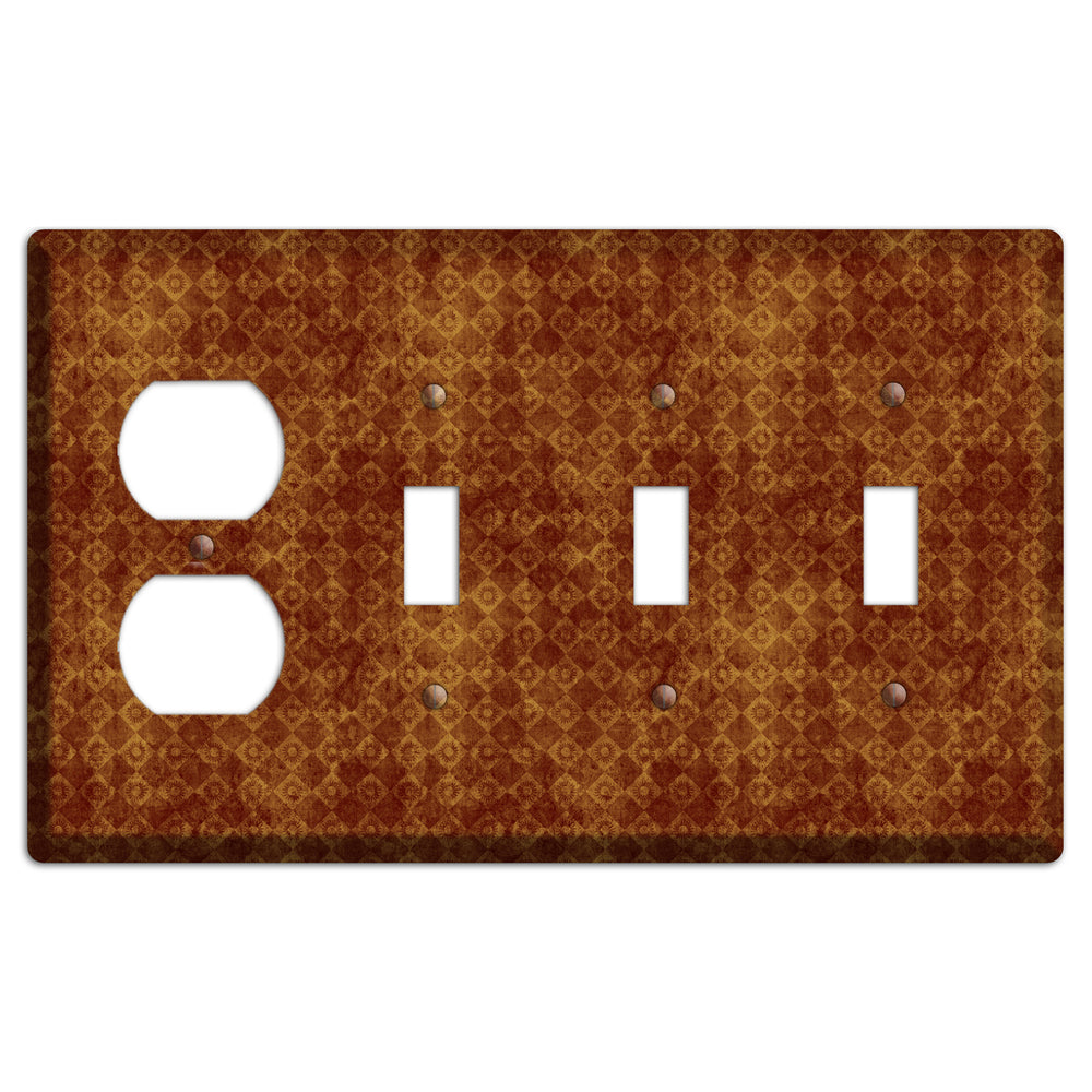 Maroon Diamond Circles Duplex / 3 Toggle Wallplate