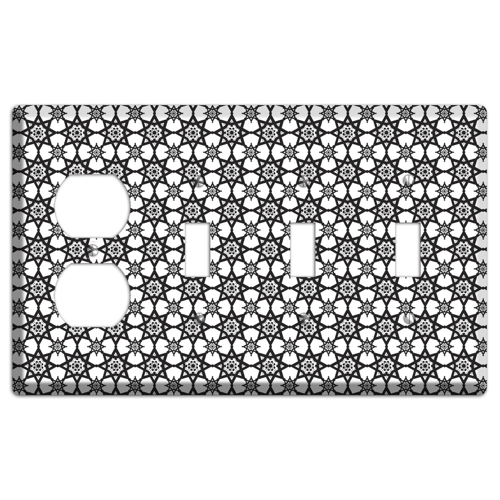 White and Black Arabesque Duplex / 3 Toggle Wallplate