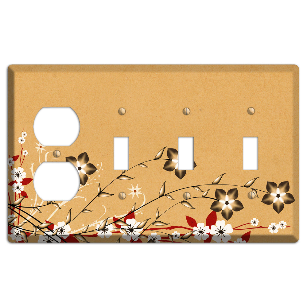 Delicate Red Flowers 2 Duplex / 3 Toggle Wallplate