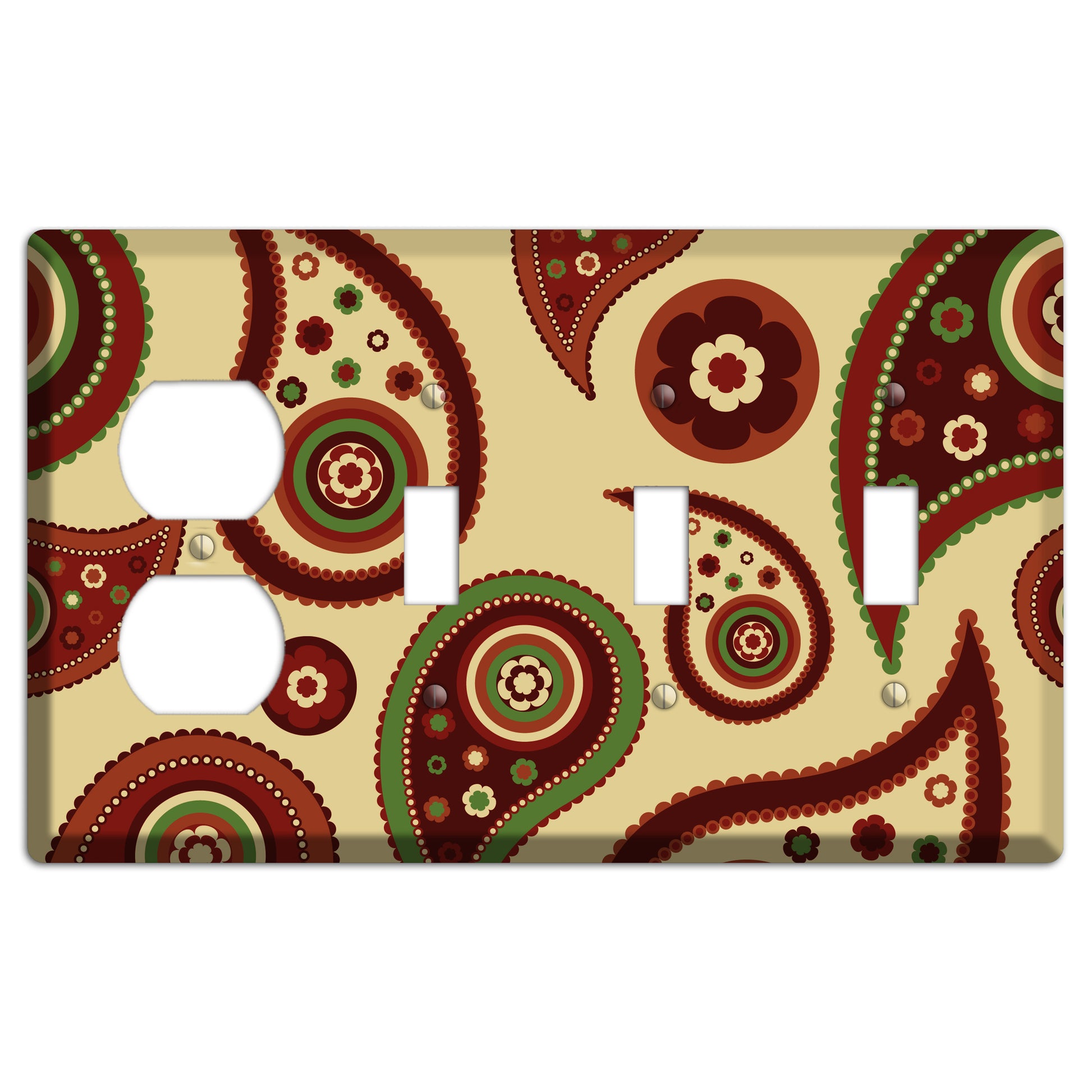 Beige Paisley Duplex / 3 Toggle Wallplate