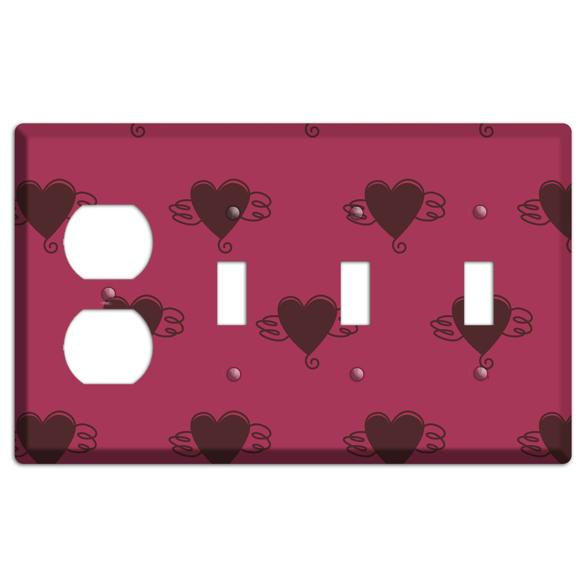 Fuschia Winged Hearts 2 Duplex / 3 Toggle Wallplate