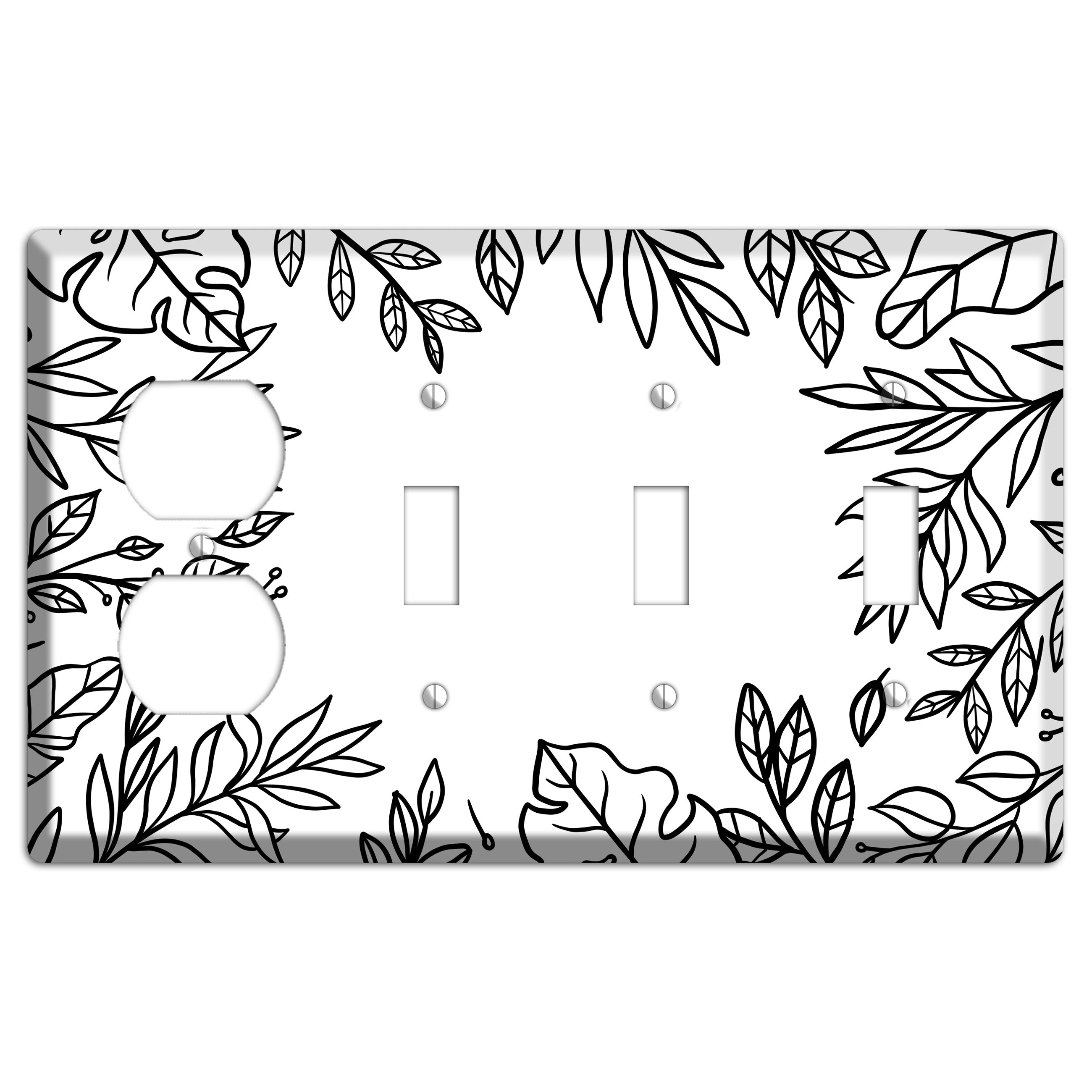Hand-Drawn Leaves 6 Duplex / 3 Toggle Wallplate