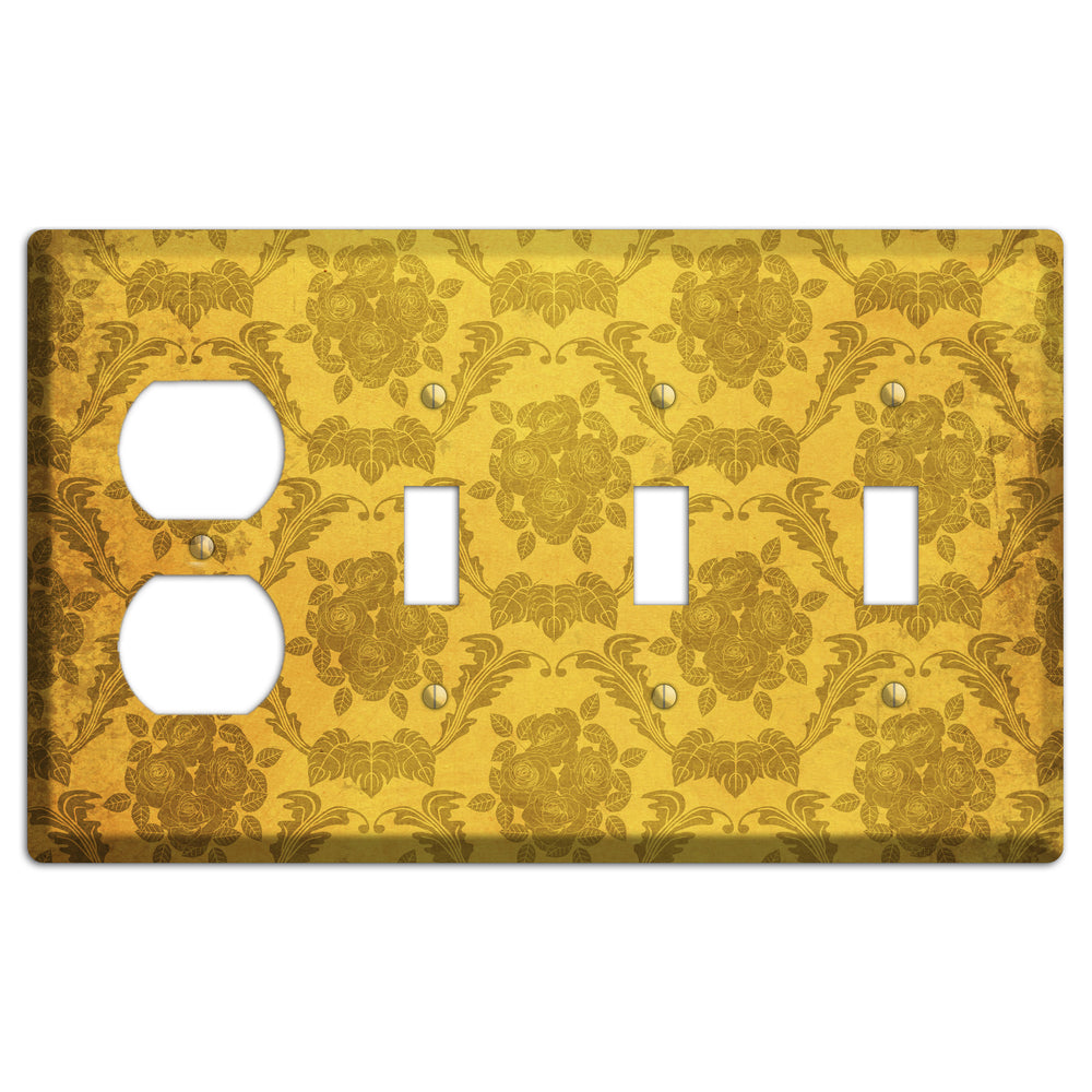 Tusock Vintage Rose Damask Duplex / 3 Toggle Wallplate