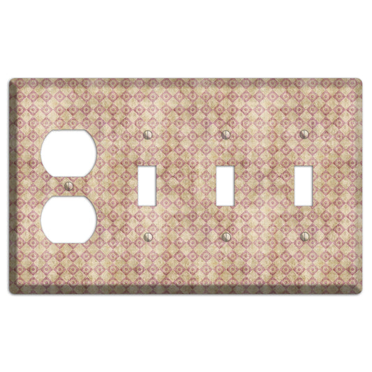 Red and Beige Diamond Circles Duplex / 3 Toggle Wallplate