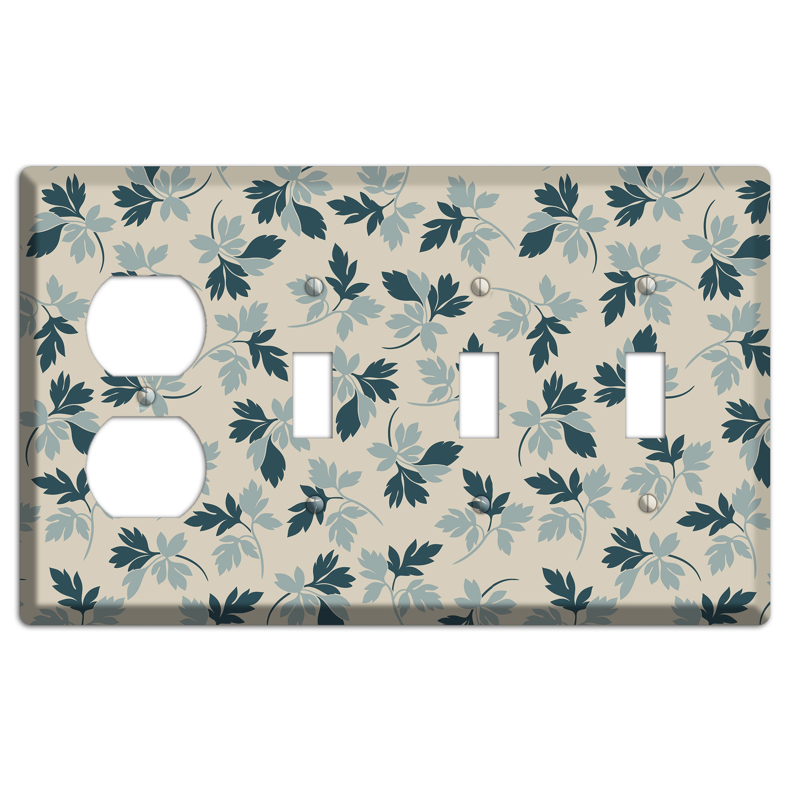 Blue Leaves Duplex / 3 Toggle Wallplate