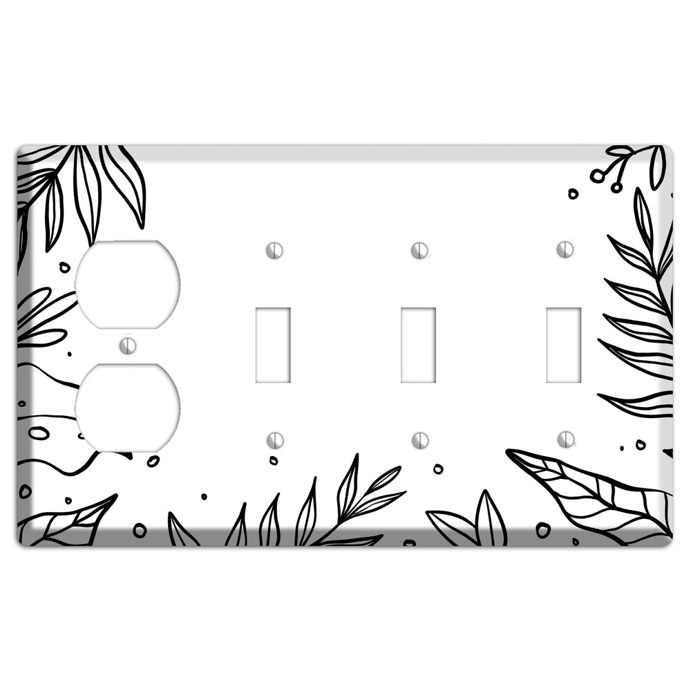 Hand-Drawn Floral 14 Duplex / 3 Toggle Wallplate