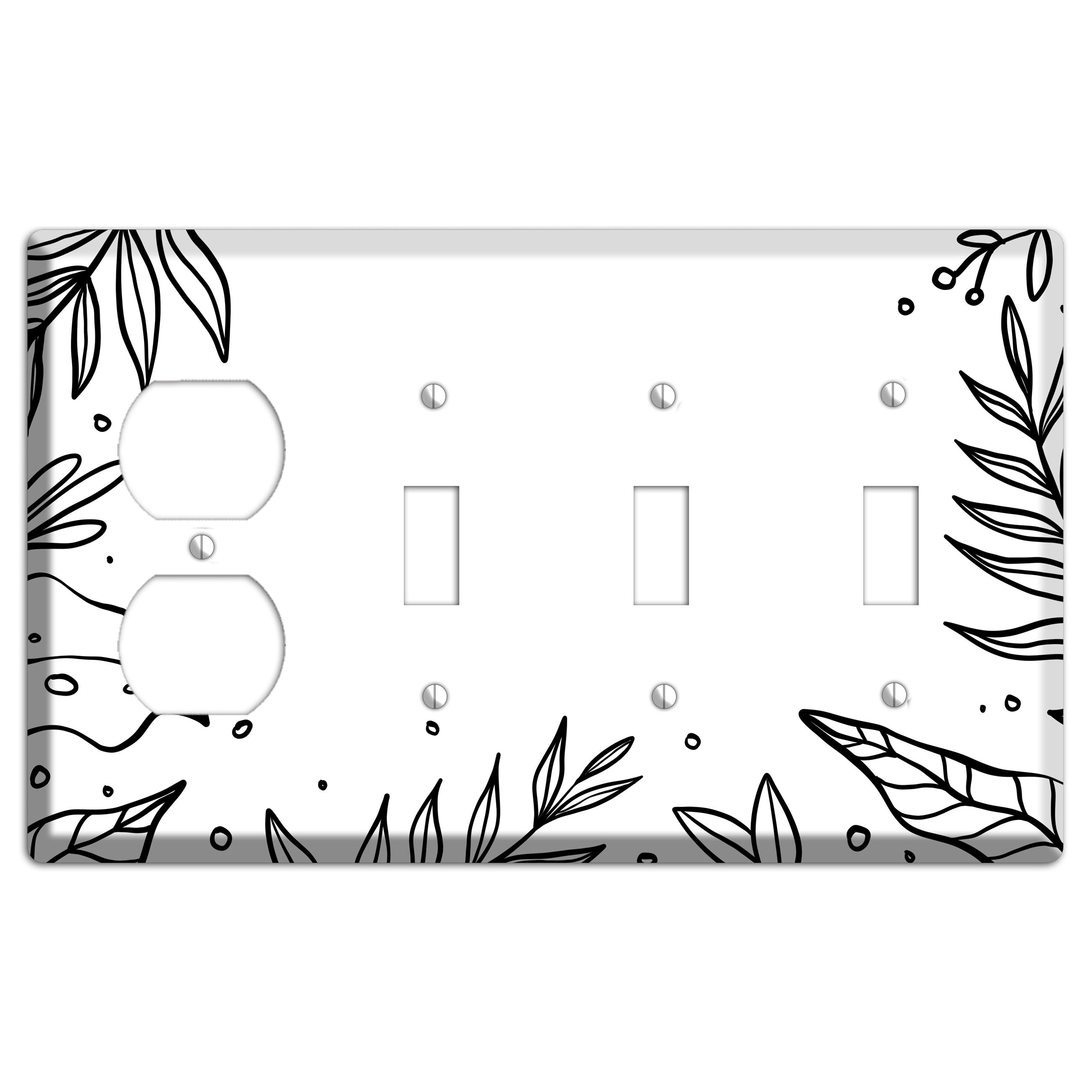 Hand-Drawn Floral 14 Duplex / 3 Toggle Wallplate