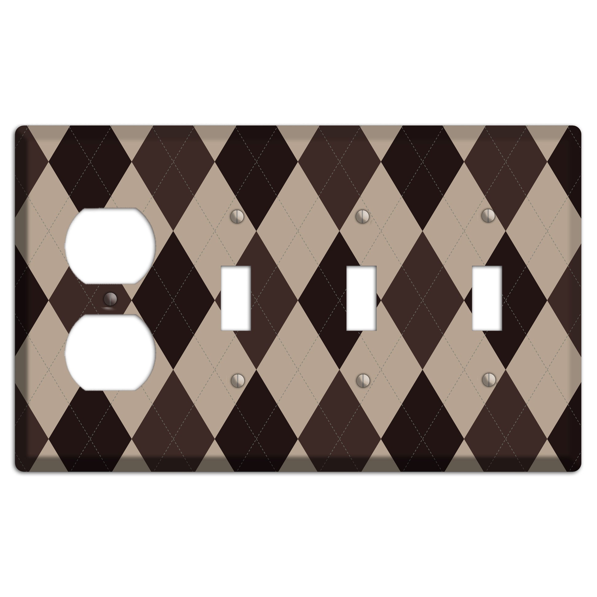 Brown and Beige Argyle Duplex / 3 Toggle Wallplate