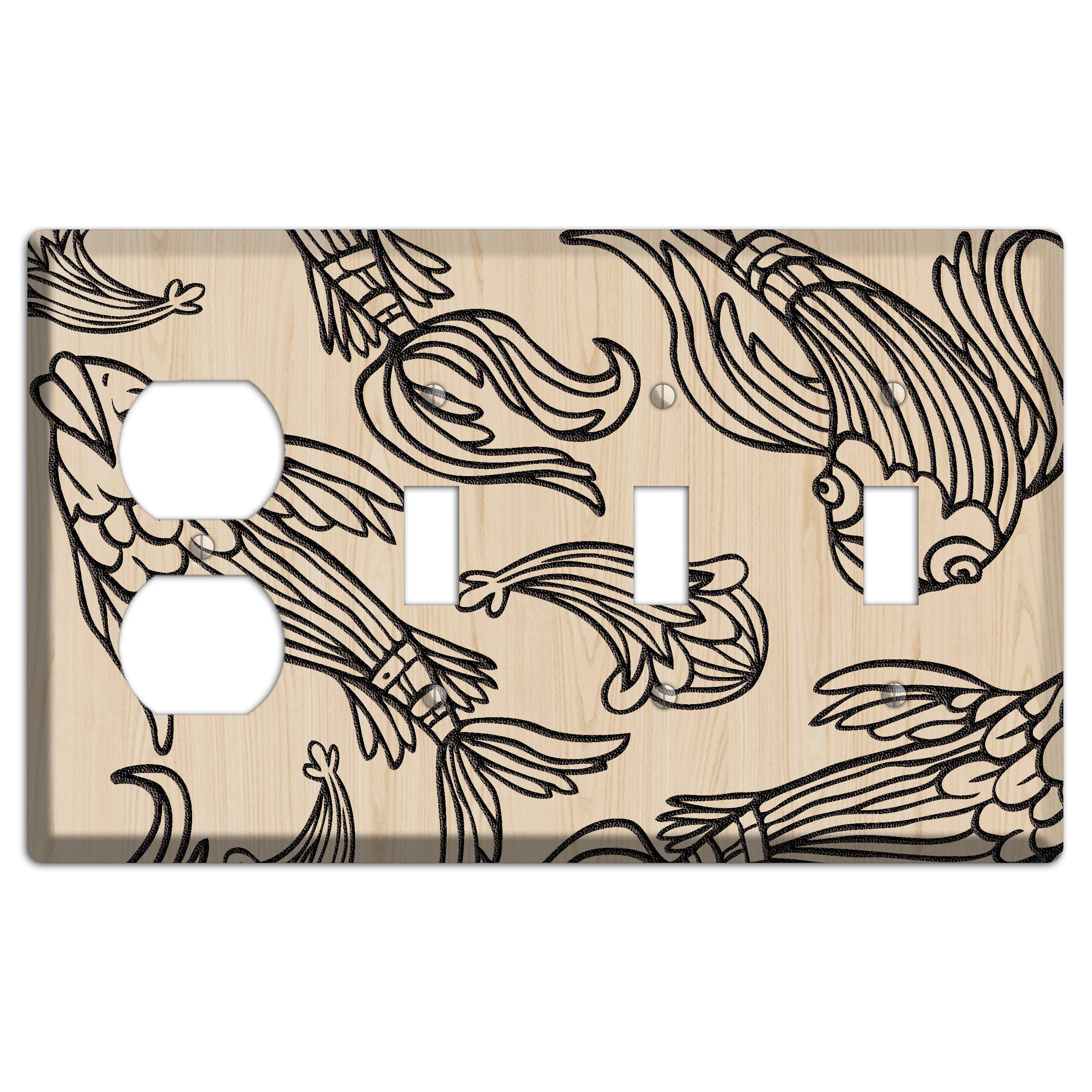 Koi Wood Lasered Duplex / 3 Toggle Wallplate
