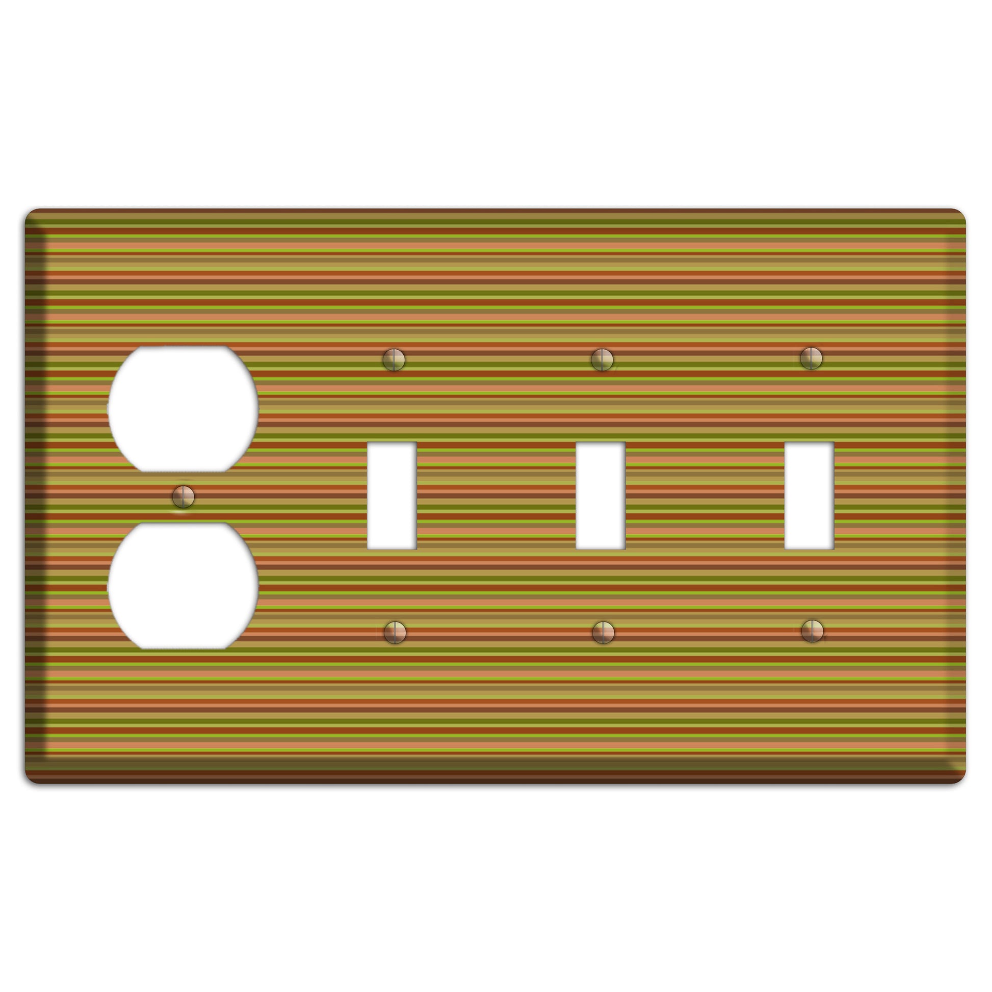 Multi Olive Burgundy Horizontal Stripes Duplex / 3 Toggle Wallplate