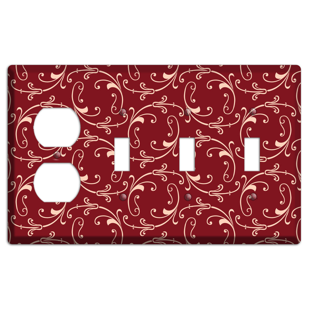 Burgundy Victorian Sprig Duplex / 3 Toggle Wallplate