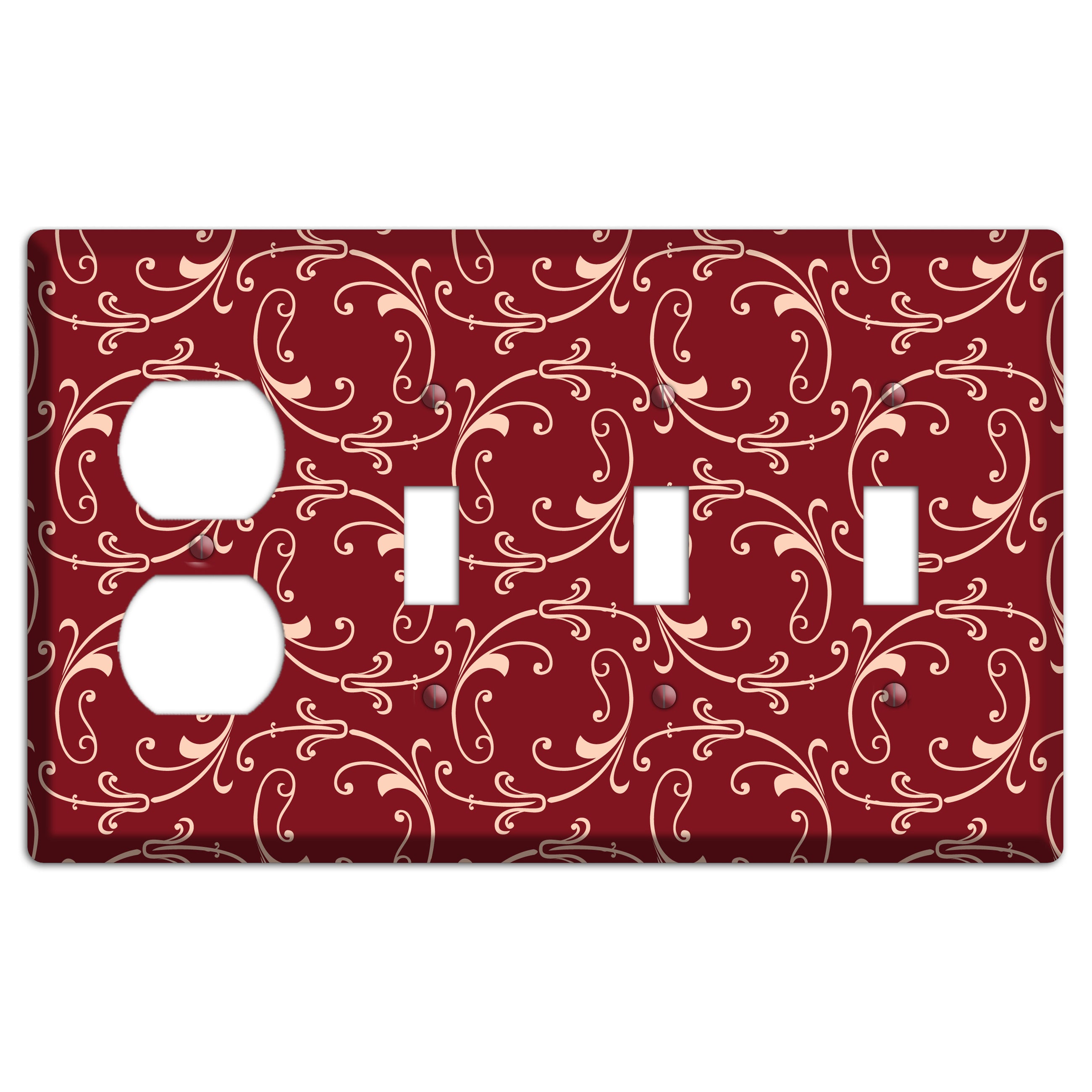 Burgundy Victorian Sprig Duplex / 3 Toggle Wallplate