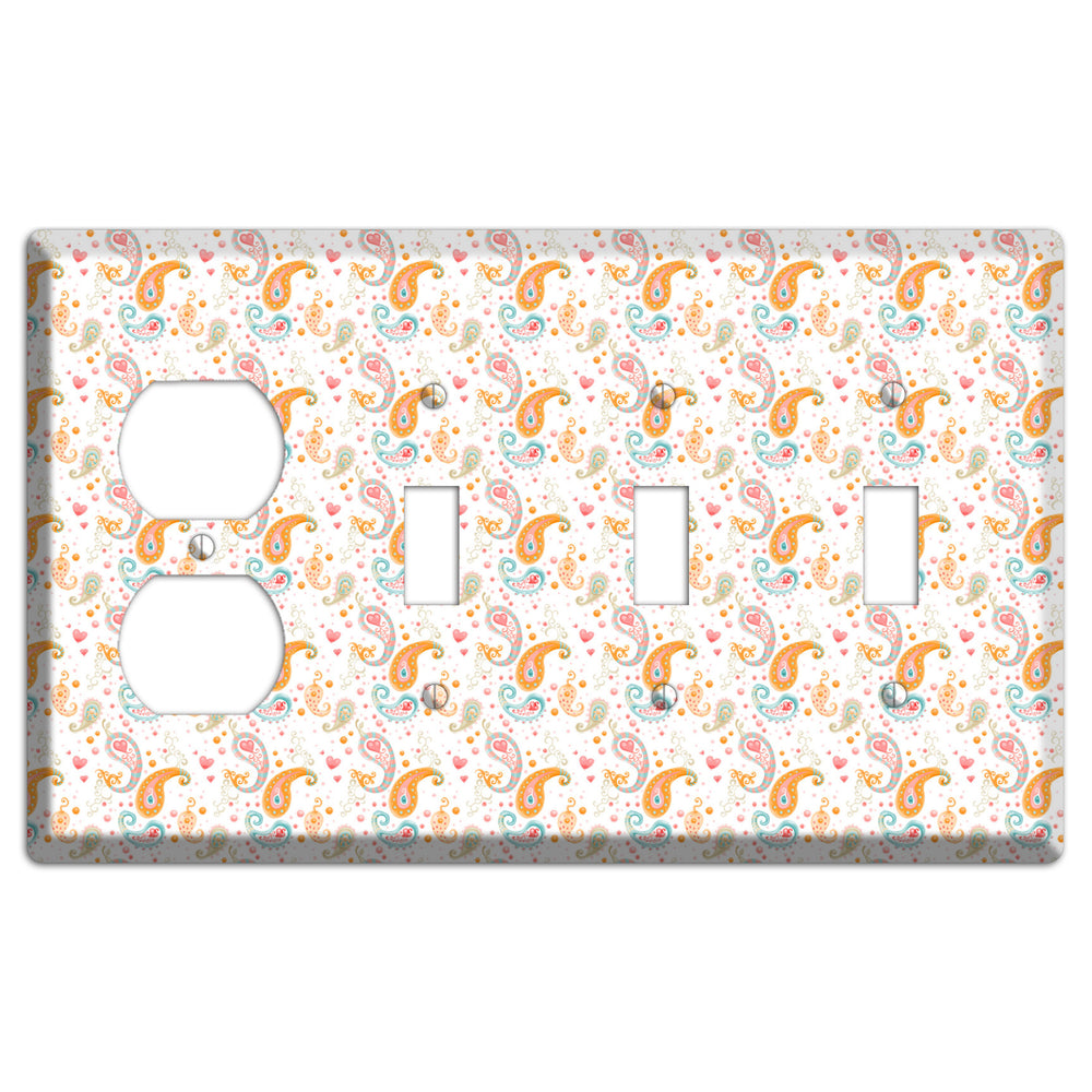 Small Paisley Duplex / 3 Toggle Wallplate