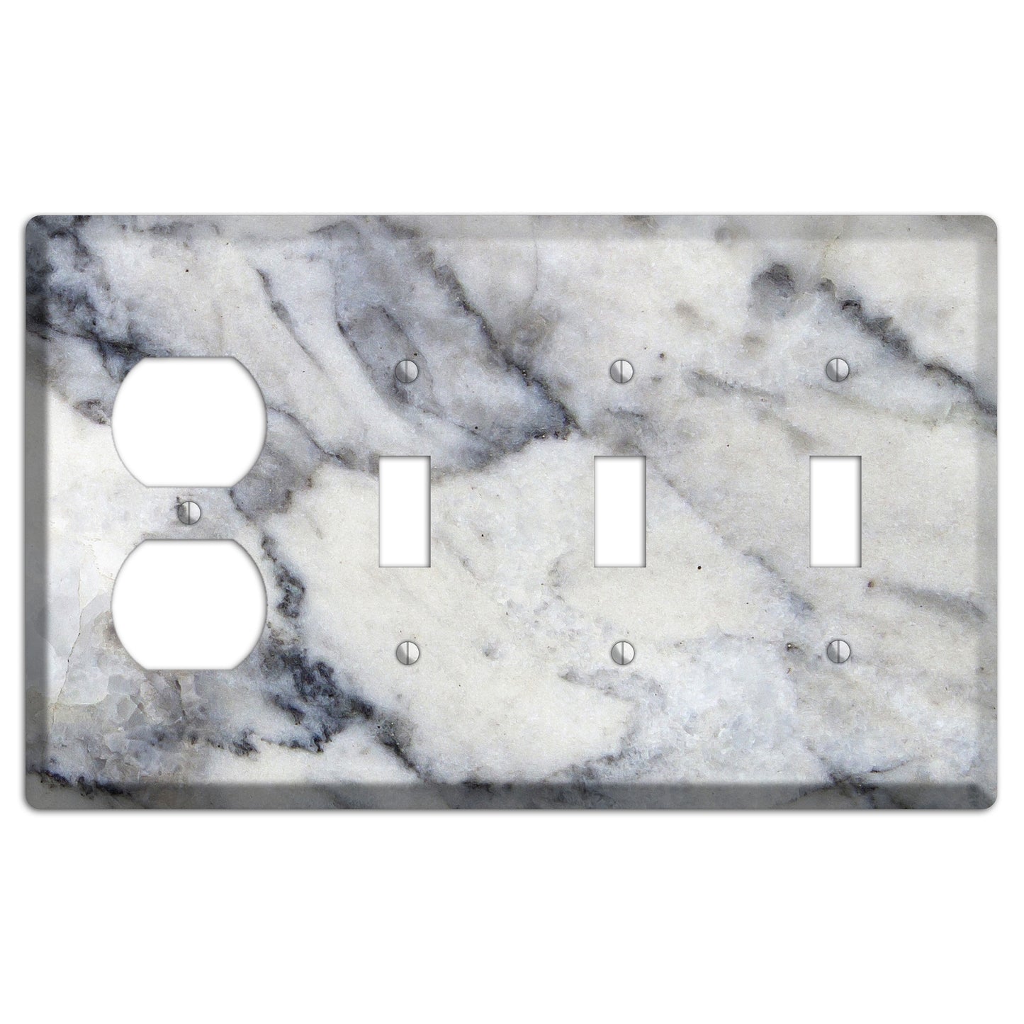 White and Grey Marble Duplex / 3 Toggle Wallplate