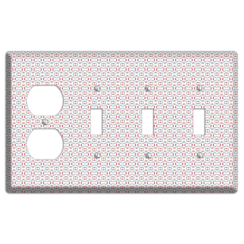White with Red Tapestry Contour Duplex / 3 Toggle Wallplate