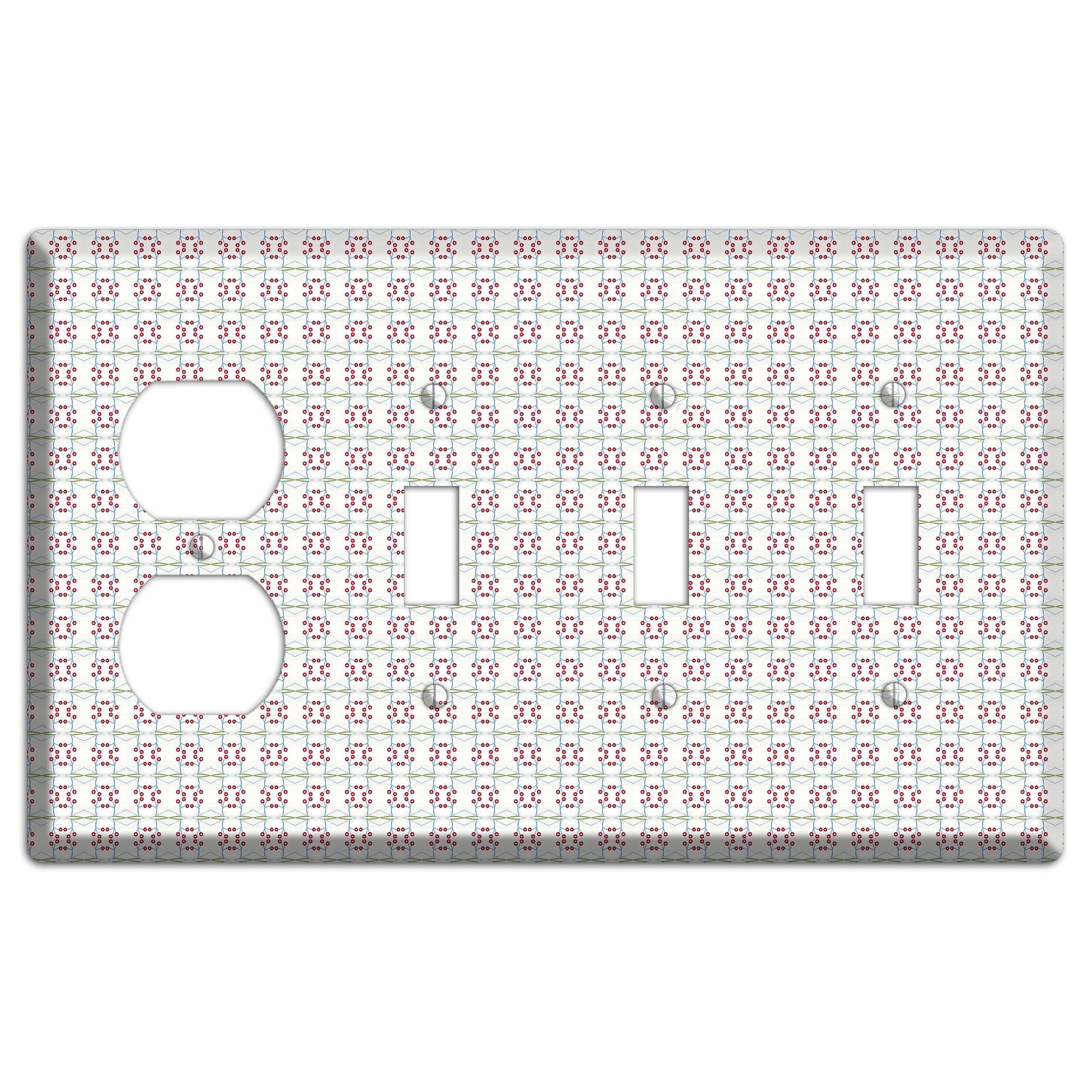White with Red and Green Tapestry Duplex / 3 Toggle Wallplate