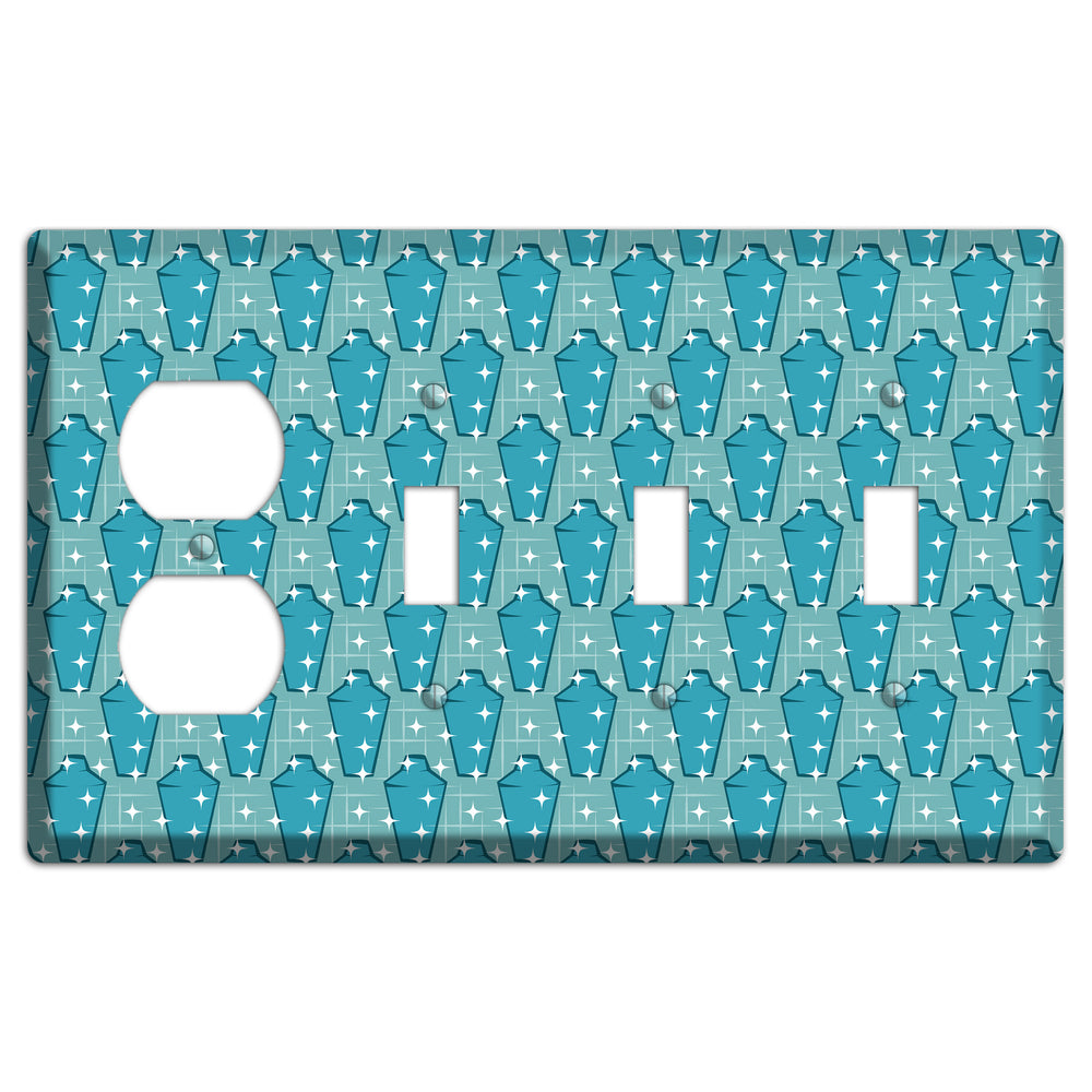 Retro Cocktail Shakers Duplex / 3 Toggle Wallplate