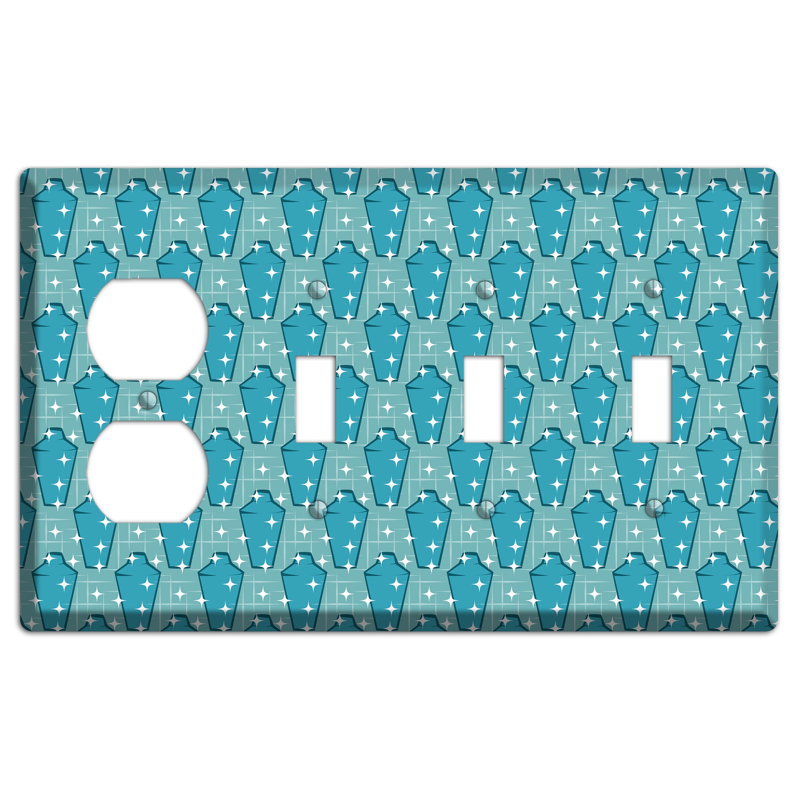 Retro Cocktail Shakers Duplex / 3 Toggle Wallplate