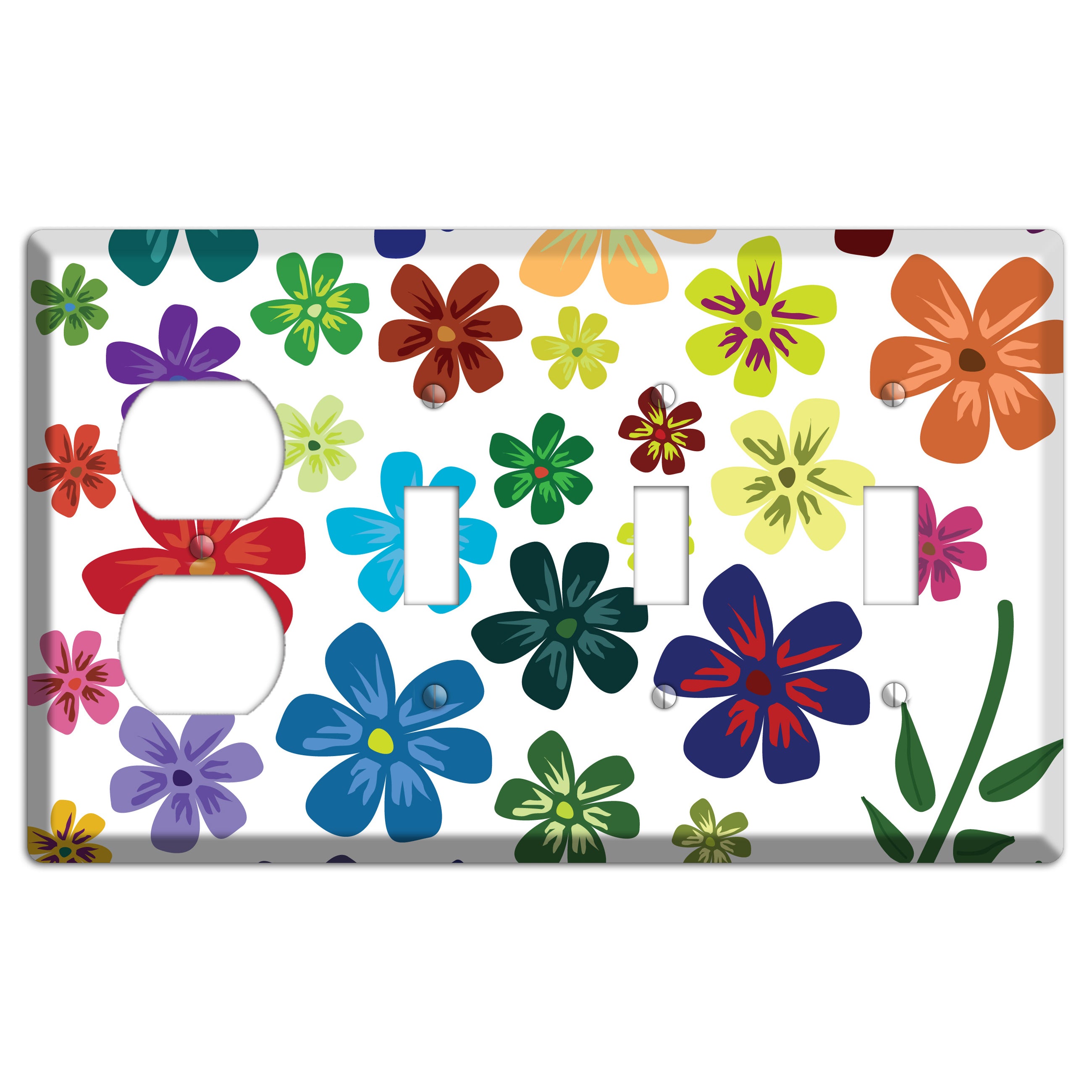 White Flowers Duplex / 3 Toggle Wallplate