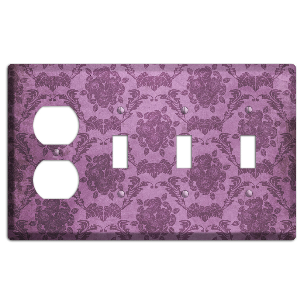 Bouquet Vintage Rose Damask Duplex / 3 Toggle Wallplate