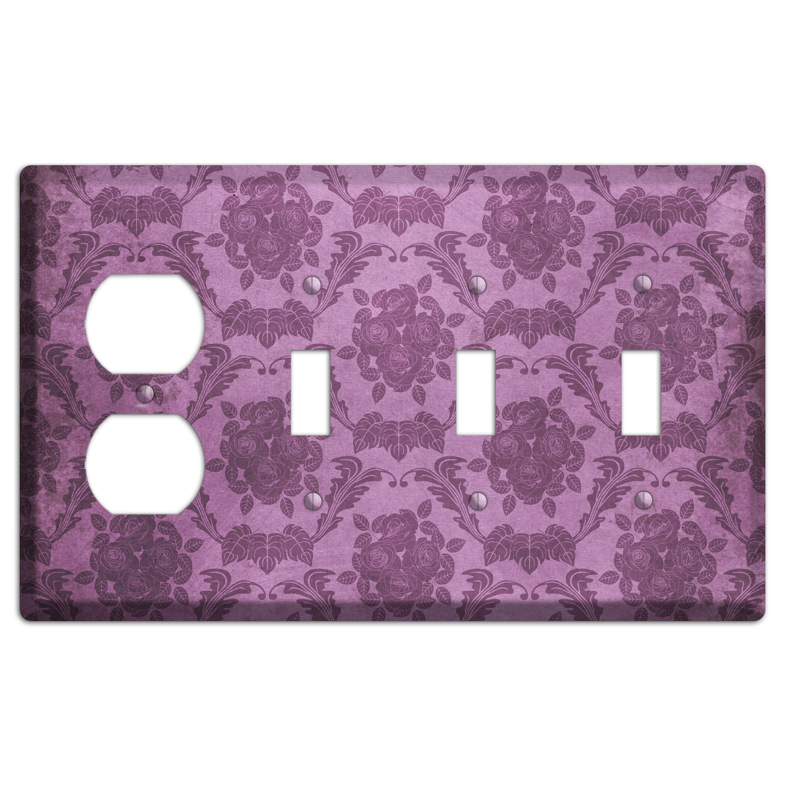 Bouquet Vintage Rose Damask Duplex / 3 Toggle Wallplate
